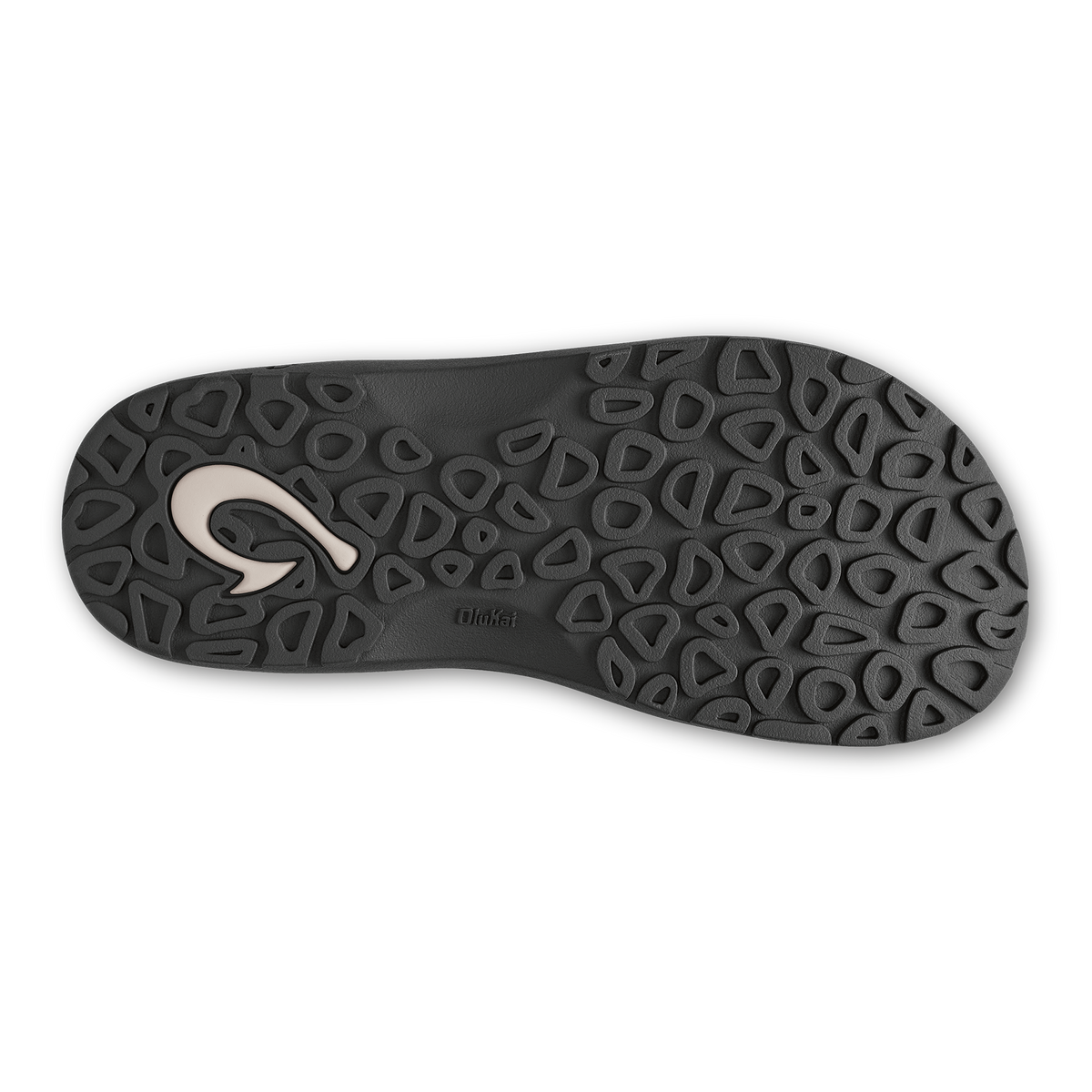 Black sole with geometric tread pattern and white logo accent on the heel area.