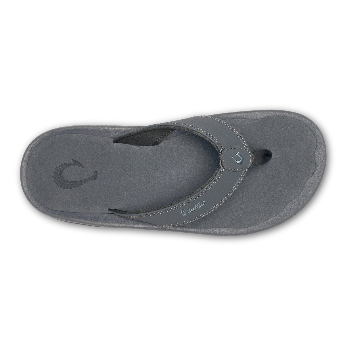 Gray thong sandal with padded footbed and contrasting stitching detail on upper strap.