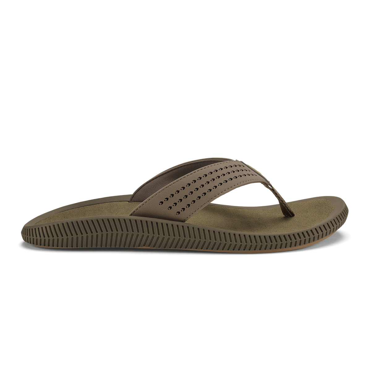 Tan flip-flop sandal with studded toe strap and textured sole.