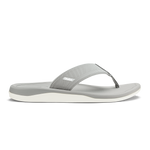 Gray and white thong-style sandal with ribbed upper strap and curved foam sole.