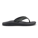 Grey and seagreen thong sandal with contoured footbed and textured sole.