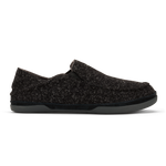 Black knit slip-on slipper with gray sole, shown from the side view.