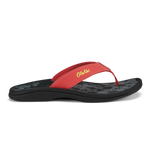 Red and black flip-flop sandal with "Ohana" script branding on the strap.