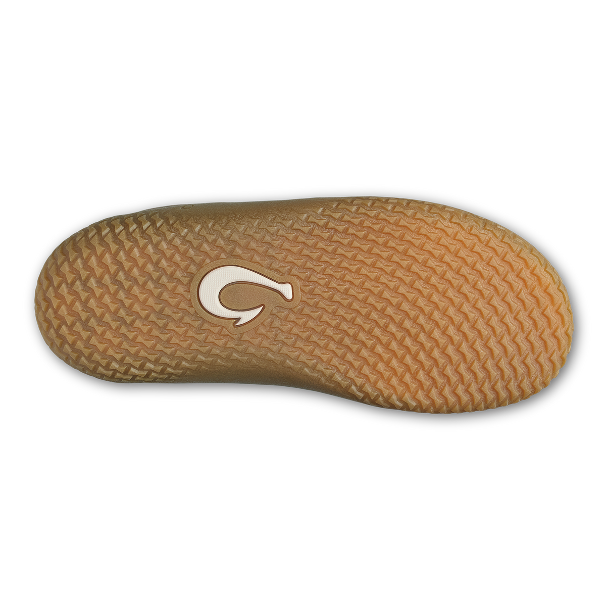 Ecru slip-on shoe sole with textured tread pattern and white logo detail.